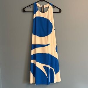 Alice + Olivia Blue and Cream Backless Dress